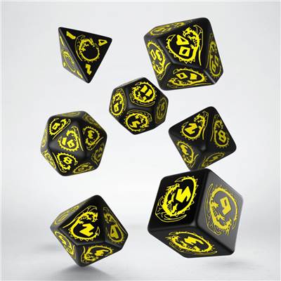 QWORKSHOP - Dragons Dice Set - Black & Yellow (x7)