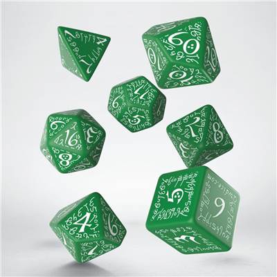 QWORKSHOP - Elvish Dice Set - Green & White (x7)